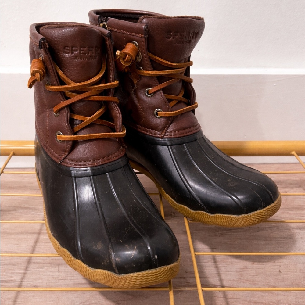 Sperry Kids Brown Leather & Black Waterproof Duck Boots